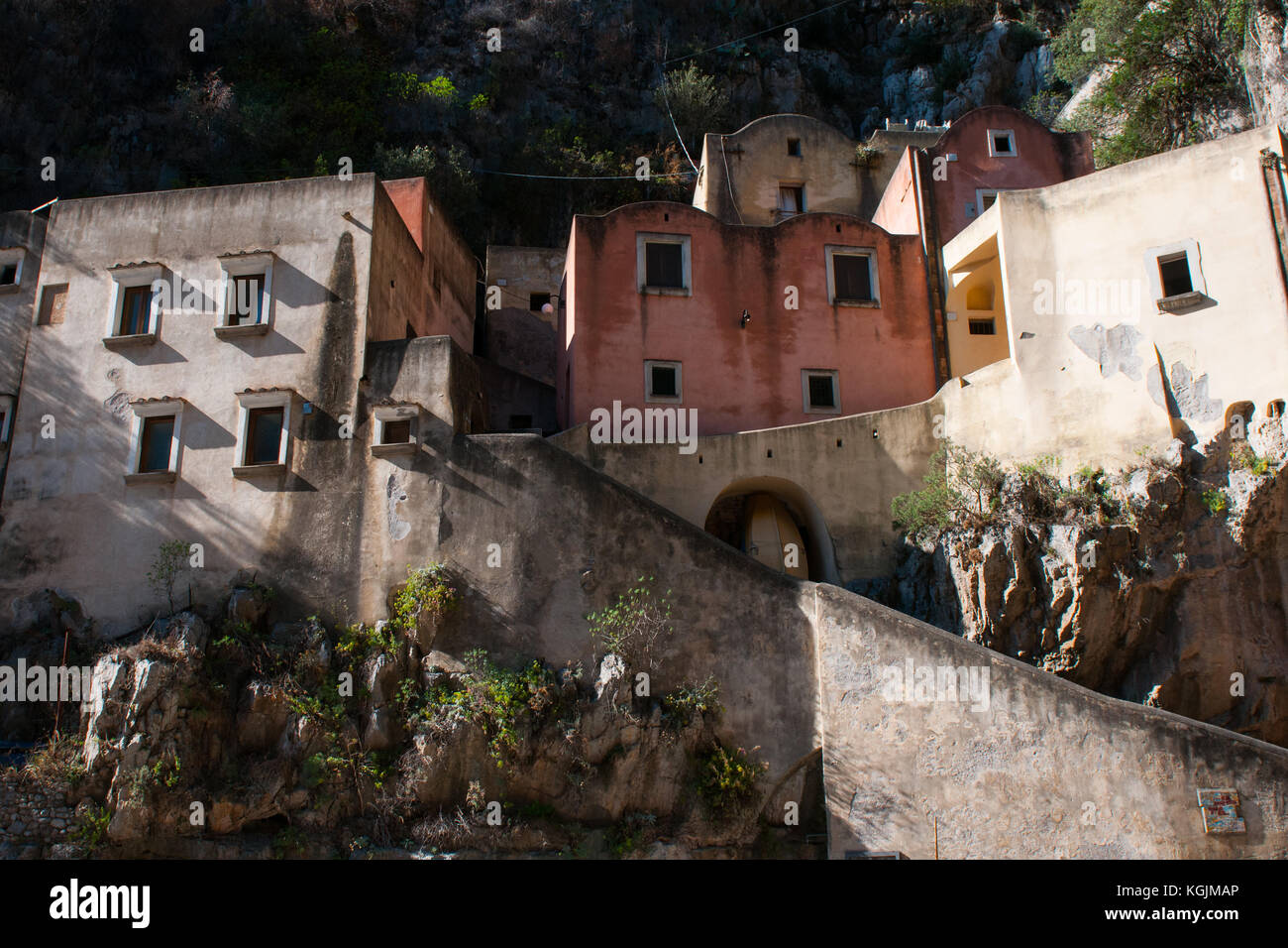 A view of the Fiordo of Furore in the village of Furore, Italy. Furore, located on the Amalfi