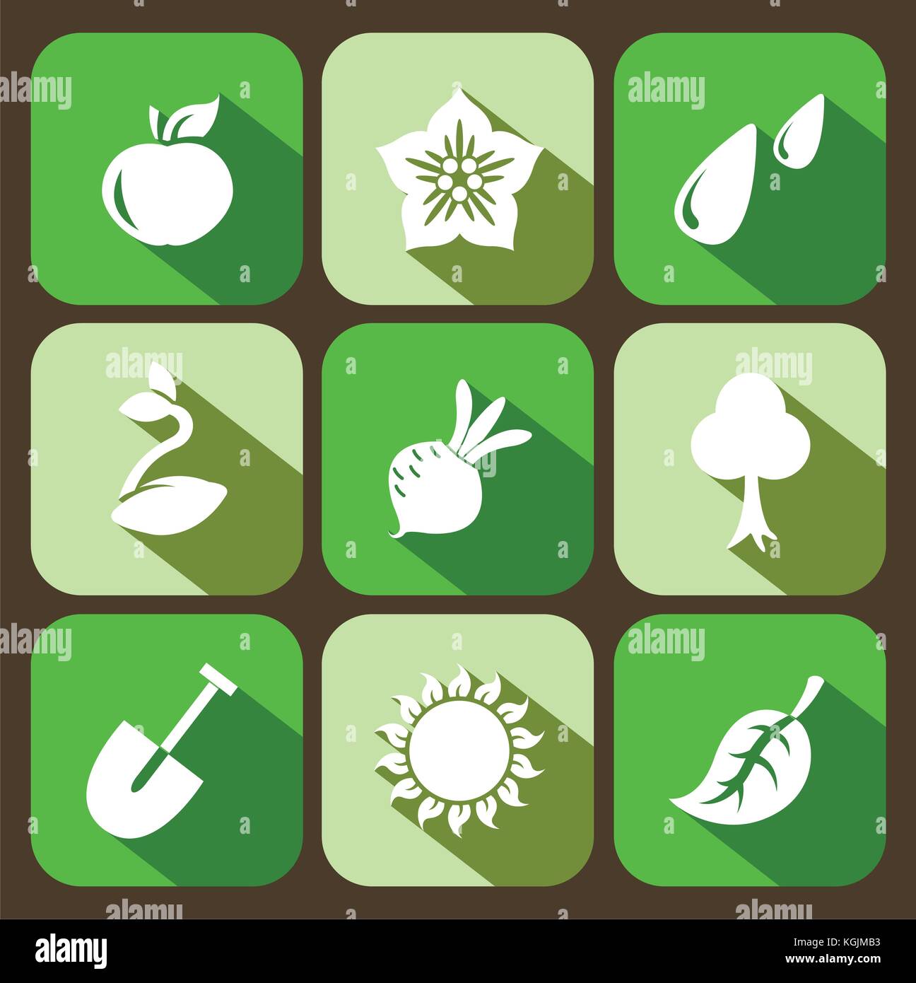 Vector set of gardening flat icons, collection of farming signs with ...