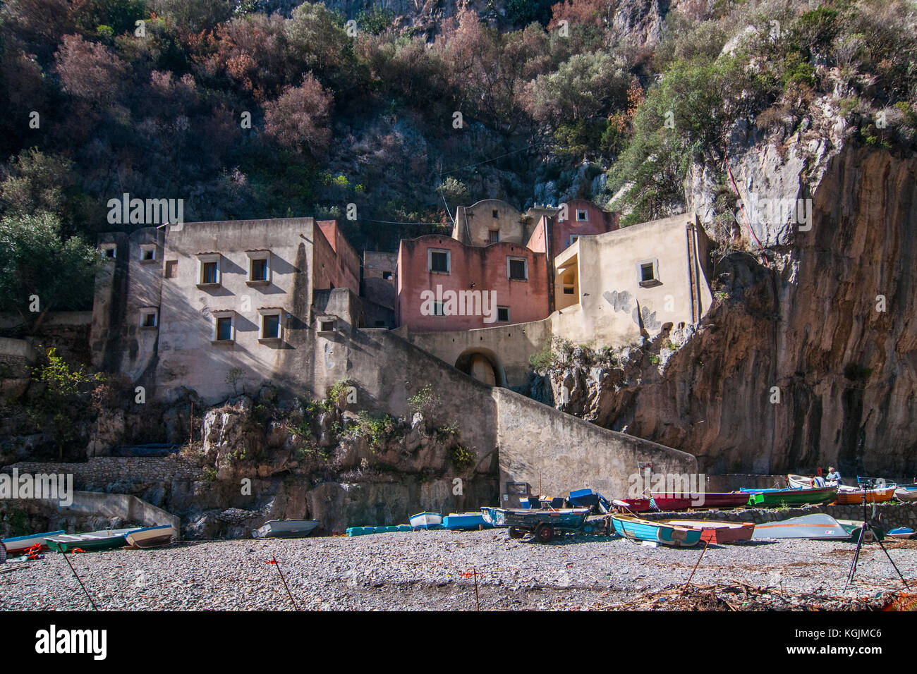 A view of the Fiordo of Furore in the village of Furore, Italy. Furore, located on the Amalfi