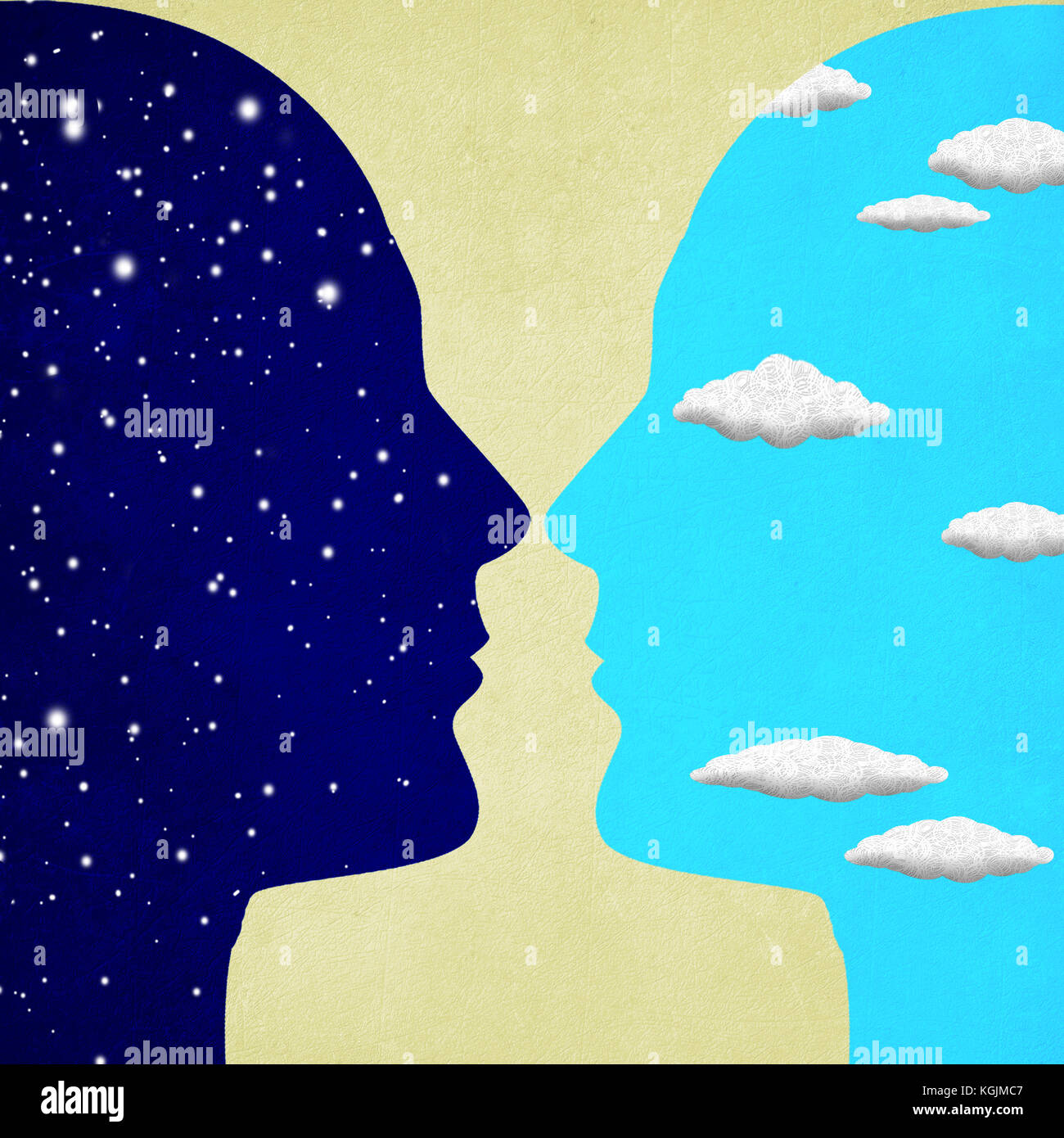 two human heads night and day concept digital illustration Stock Photo