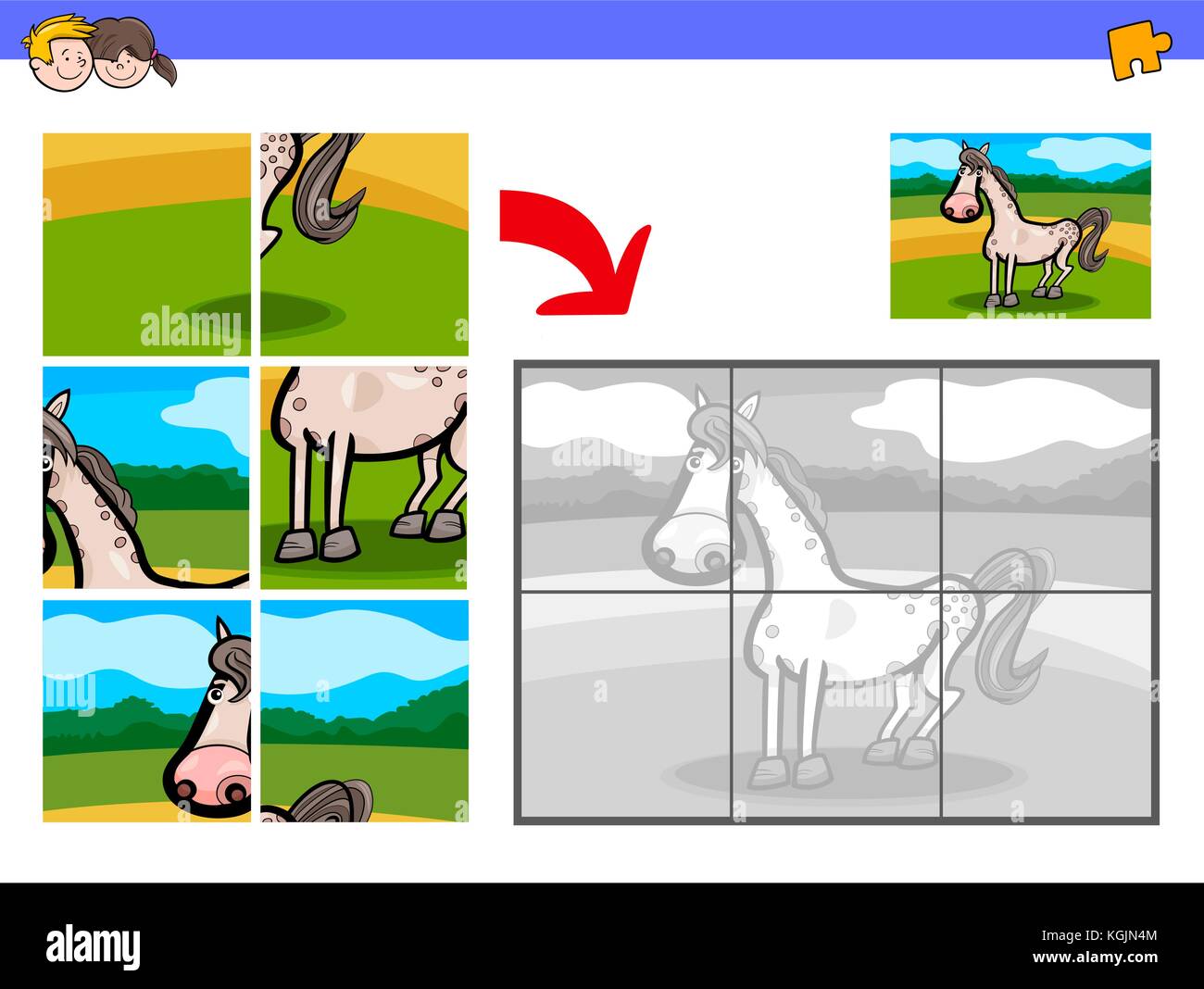 Cartoon Illustration of Educational Jigsaw Puzzle Activity Game for ...