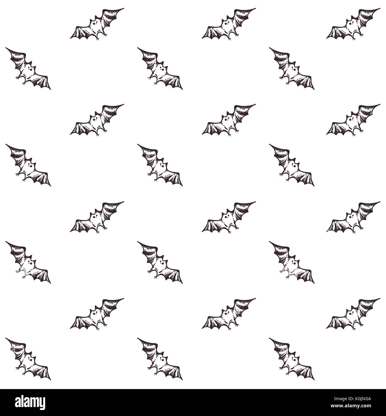 Vector illustration of seamless pattern with bats, flying on white ...