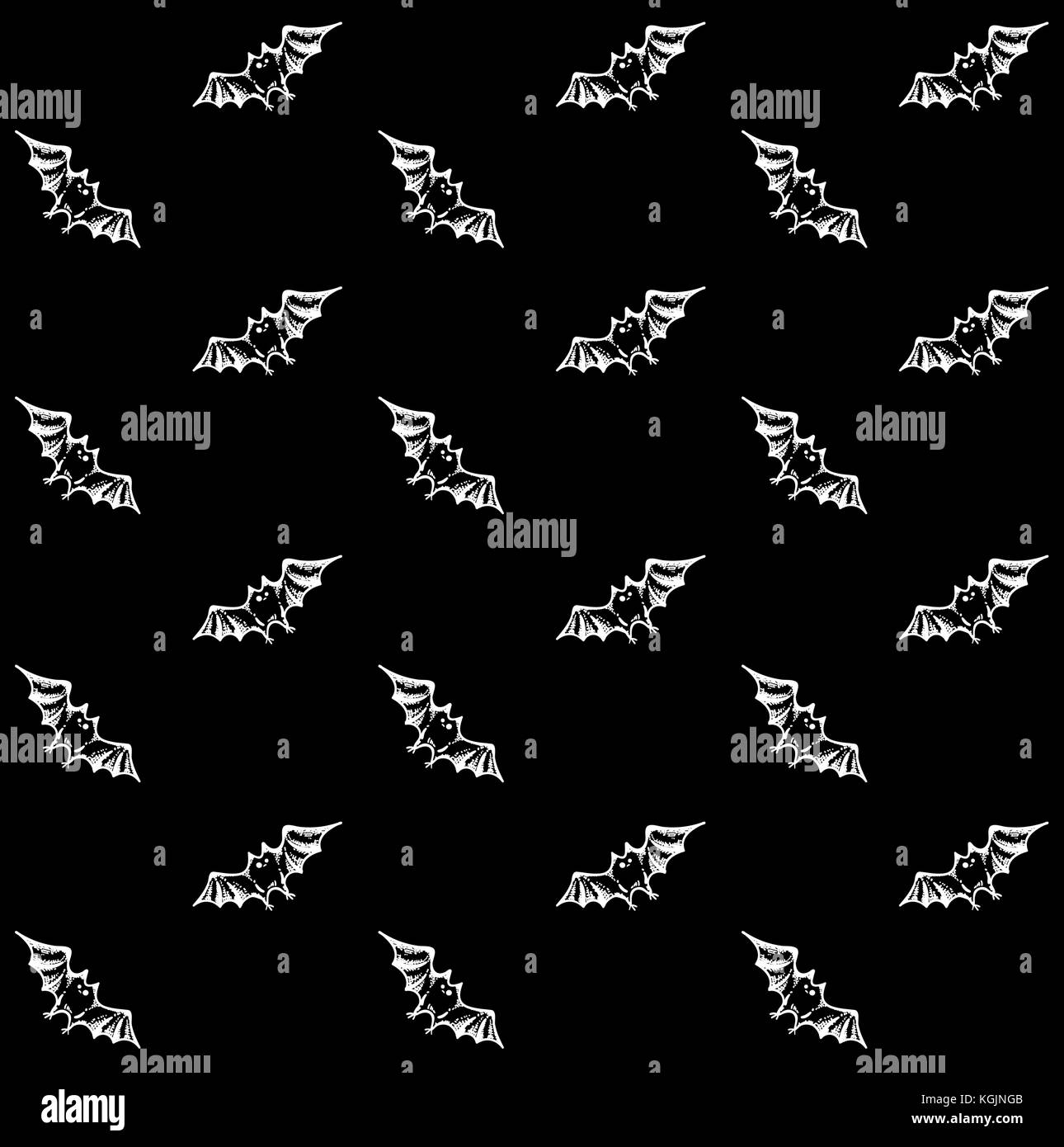 Vector illustration of seamless pattern with bats, flying on black