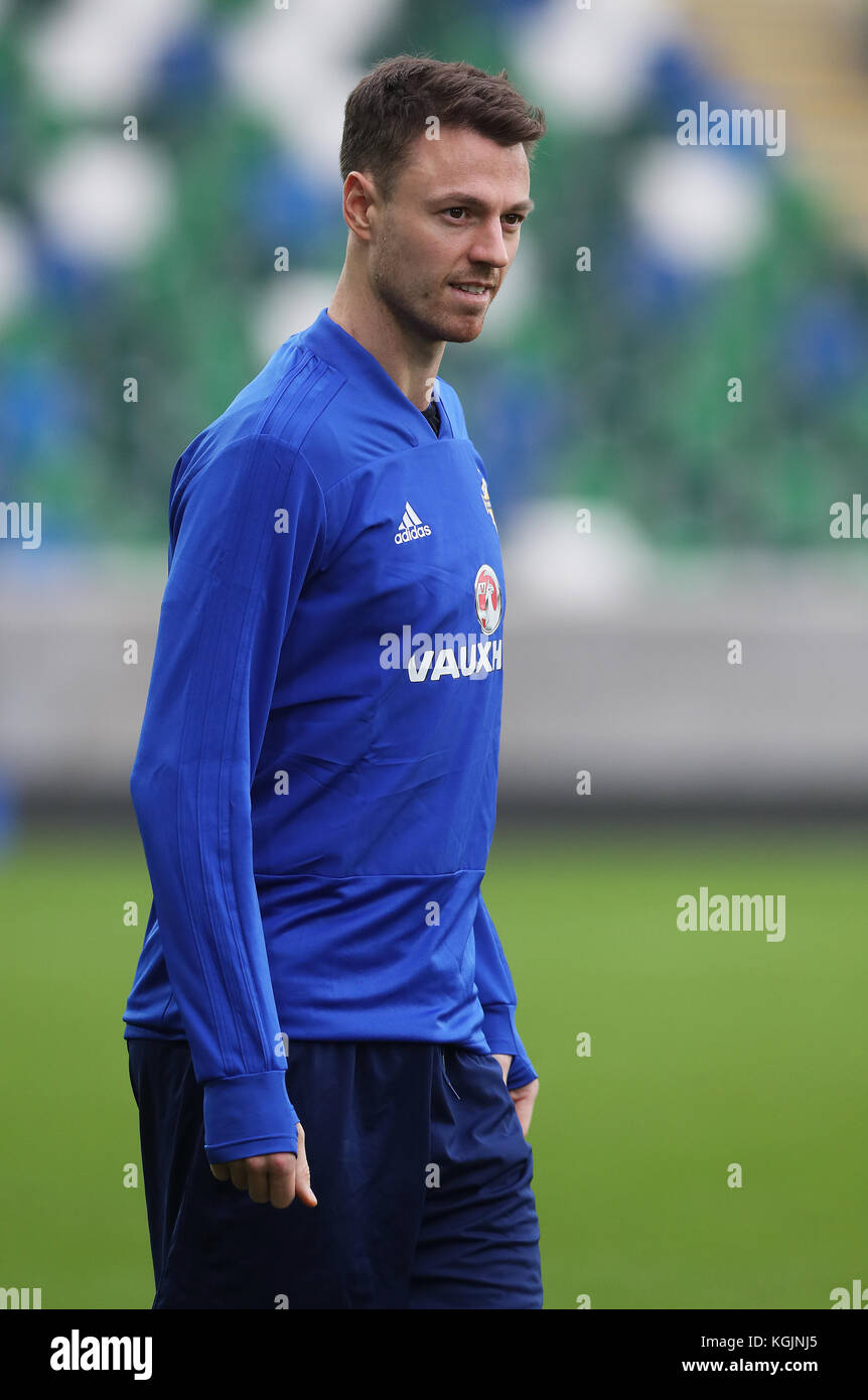 Northern Ireland's Jonny Evans during training at Windsor Park, Belfast. Stock Photo