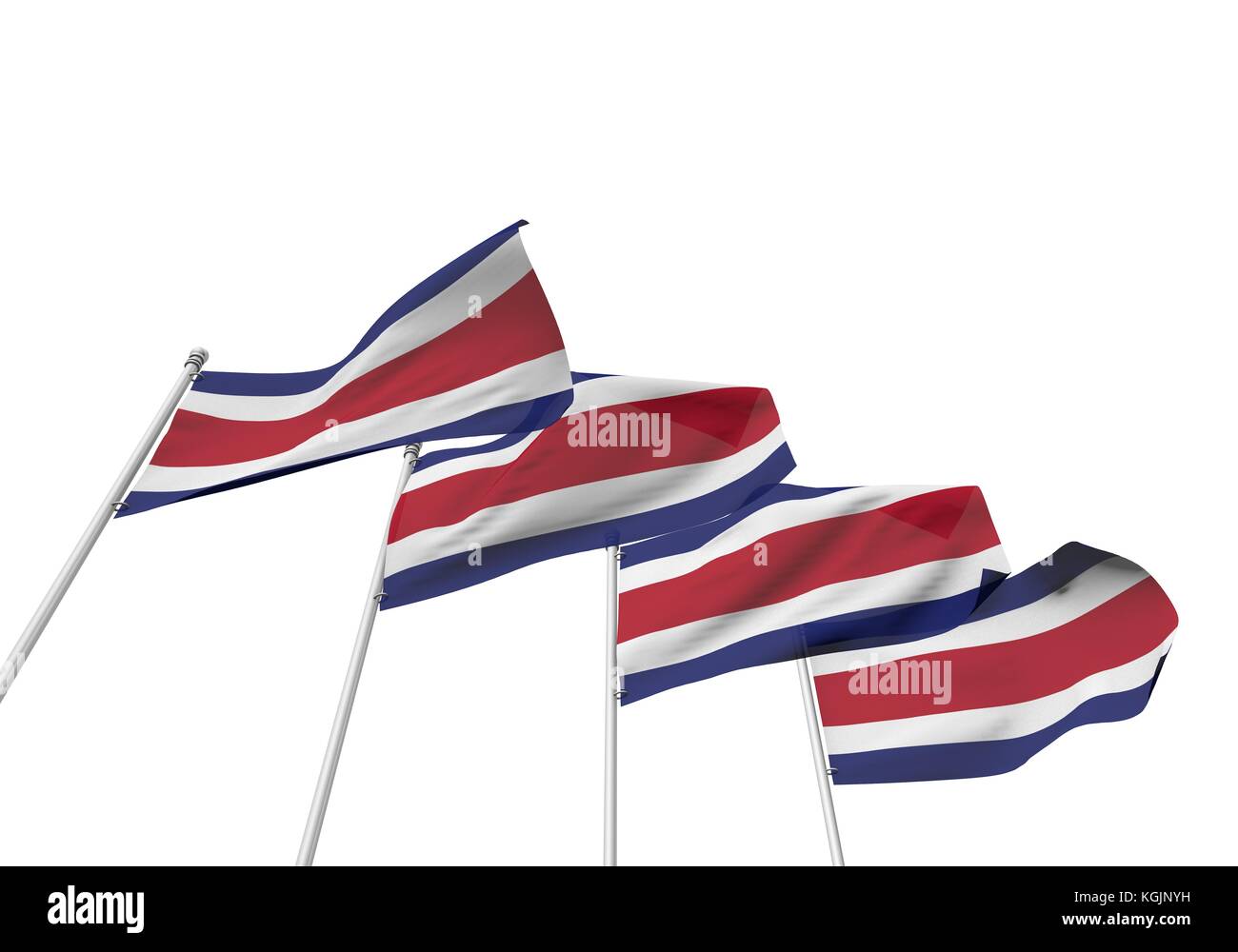 Costa Rica flags in a row with a white background. 3D Rendering Stock