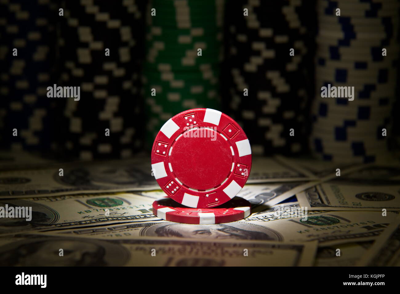 Red poker Chip at dollar background Stock Photo Alamy