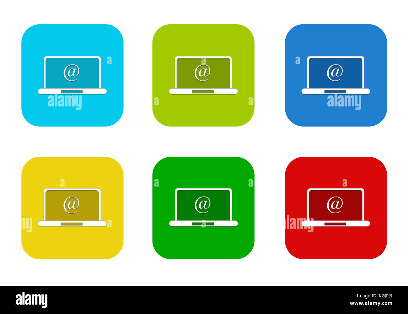 Set of rounded square colorful flat icons with computer laptop symbol ...