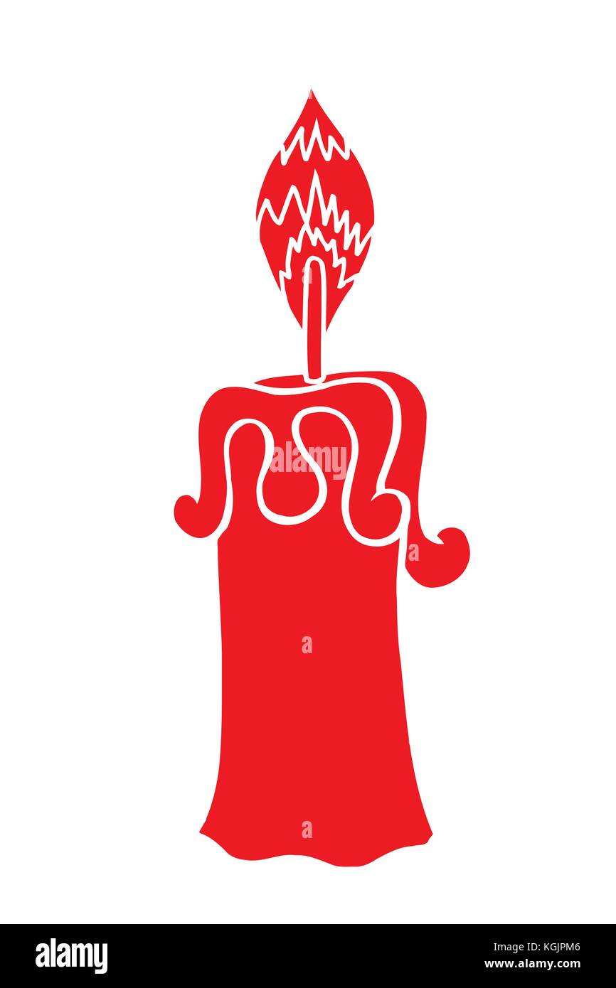 Vector Sketch Red Candle. Process of Candle Burning. vector