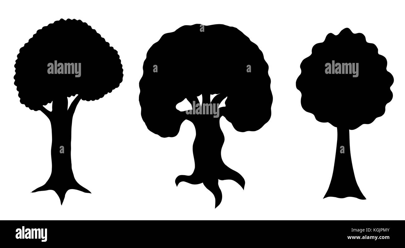 various of vector tree silhouettes in black and white color Stock ...