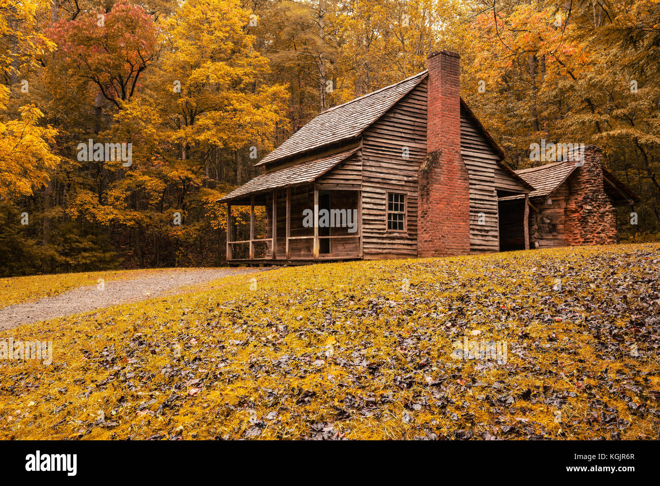 Autumn at the Henry Whitehead Cabin in Great Smoky Mountains National Park Stock Photo