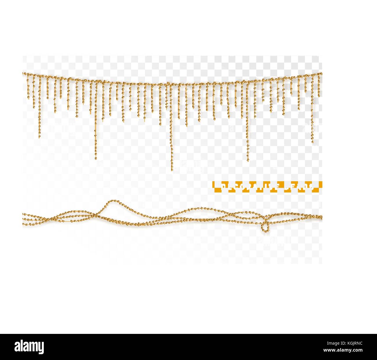 String beads realistic isolated. Decorative design element golden bead