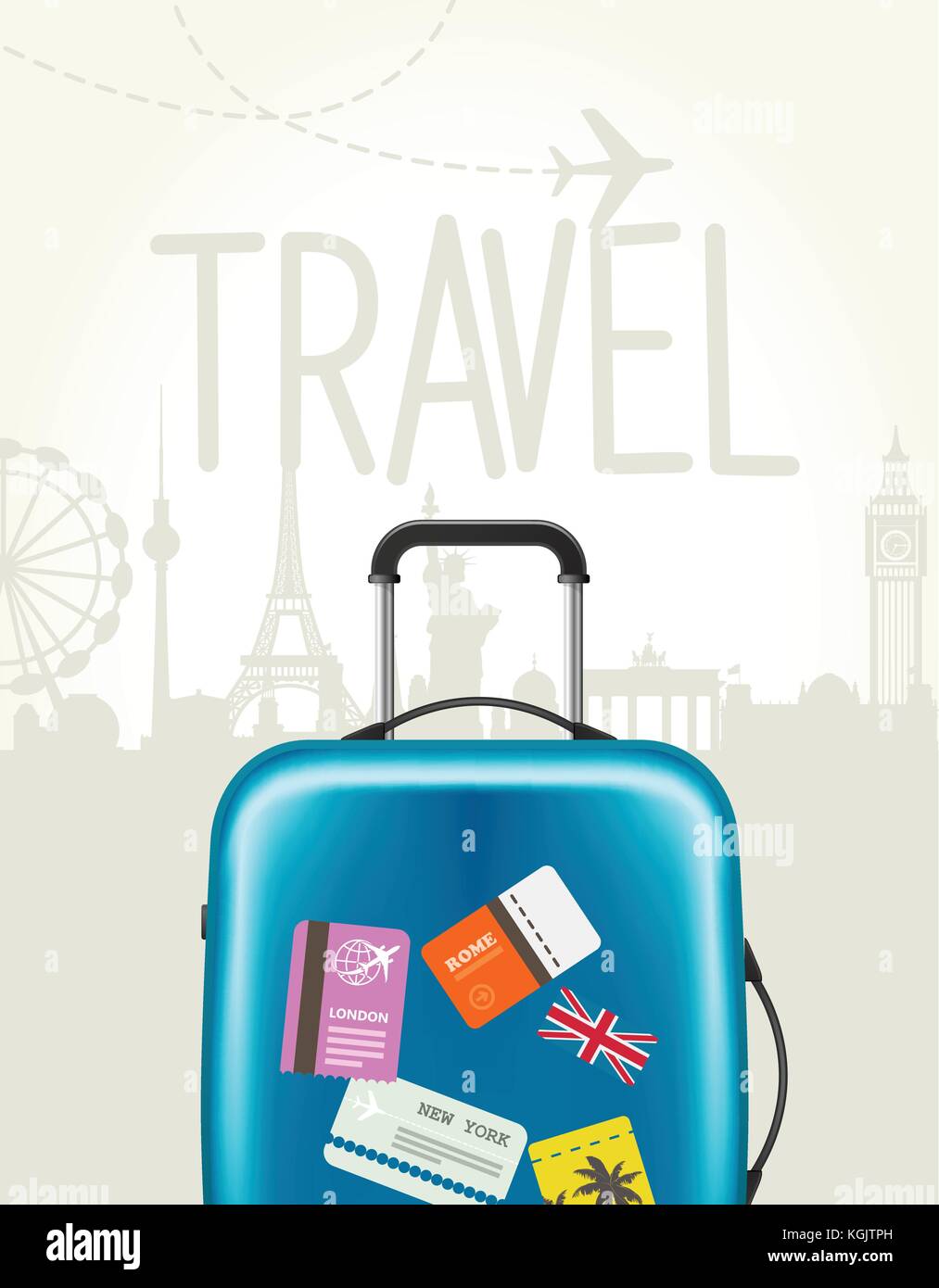 Travel around the world - modern suitcase with travel tags Stock Vector