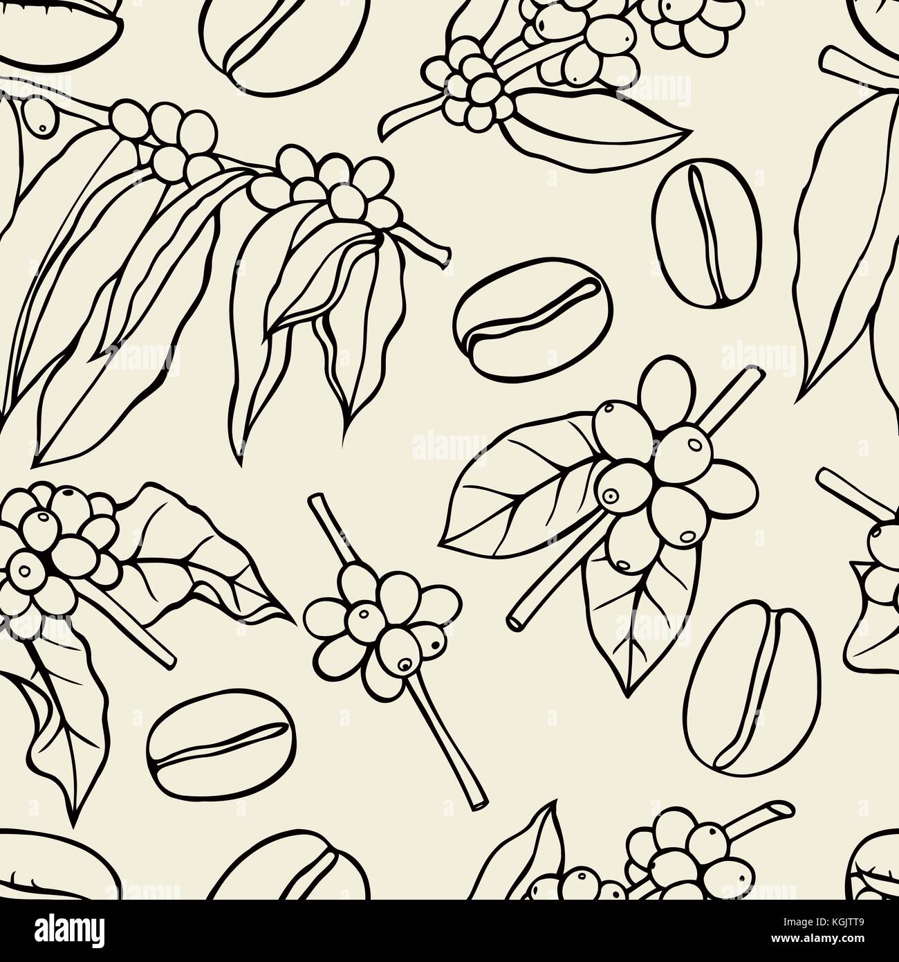Monochrome Vector Seamless pattern with plants and coffee beans Stock ...