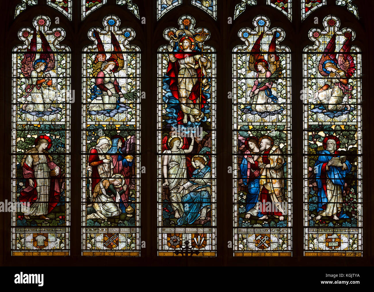 The east window, St. Barnabas Church, Brampton Bryan, Herefordshire, England, UK Stock Photo
