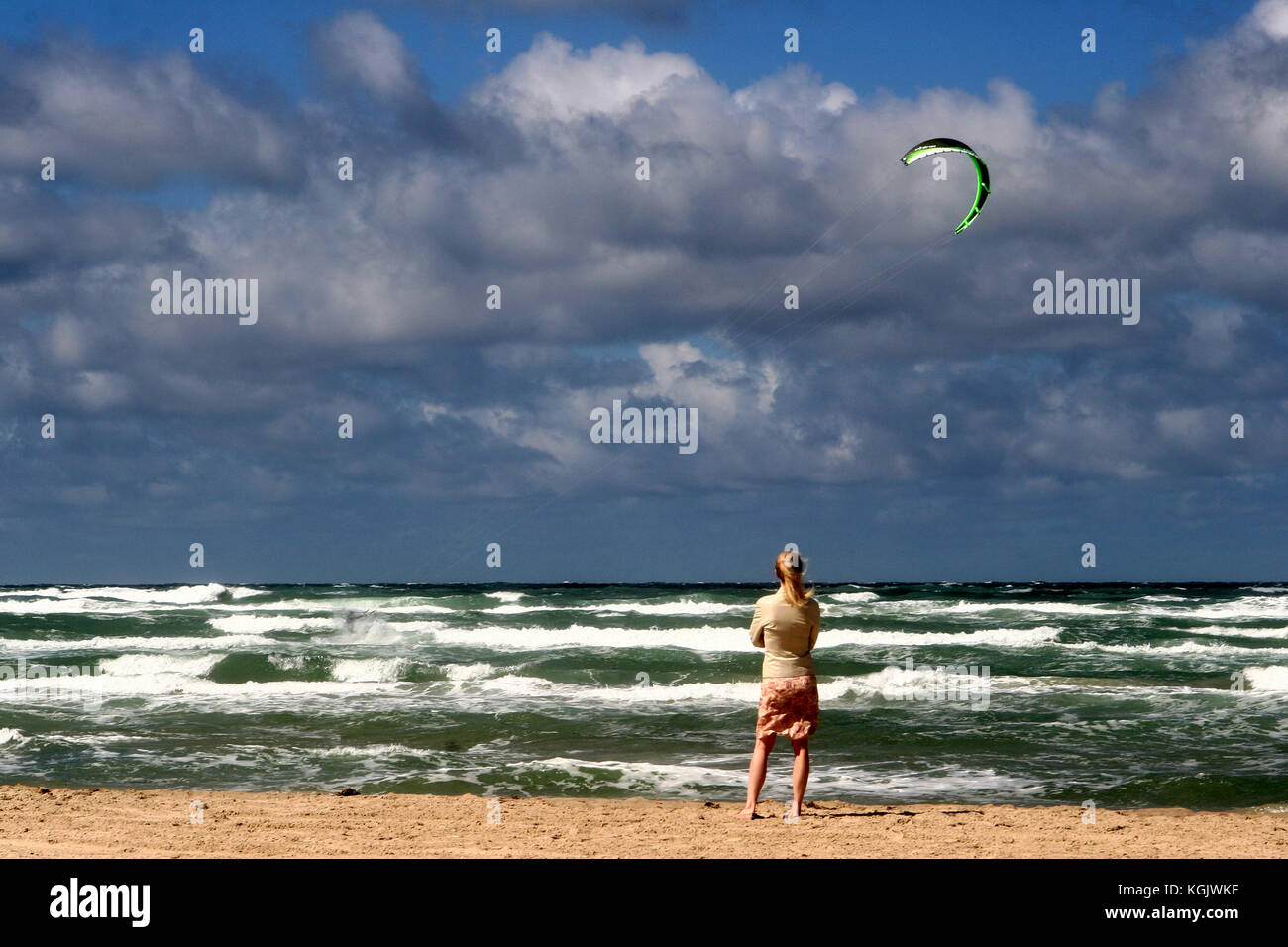 summer in denmark:beach of loekken, girl at the beach Stock Photo