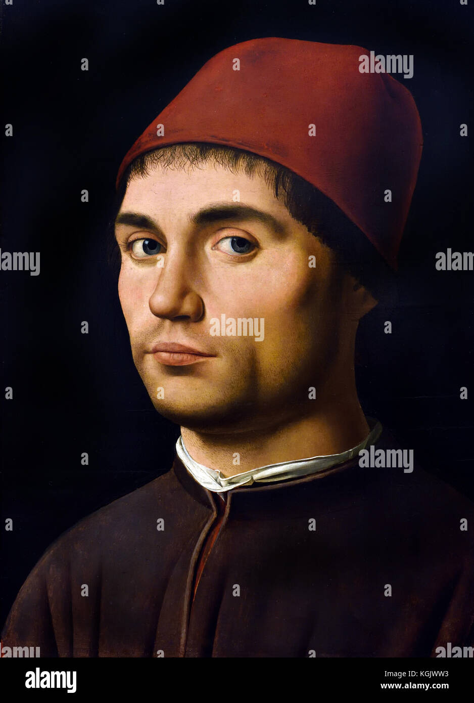 Portrait of a Man about 1475-6 Antonello da Messina ( Antonello di Giovanni di Antonio )  active 1456 - 1479  Italian painter from Messina, Sicily, active during the Italian Renaissance. Italy . Stock Photo