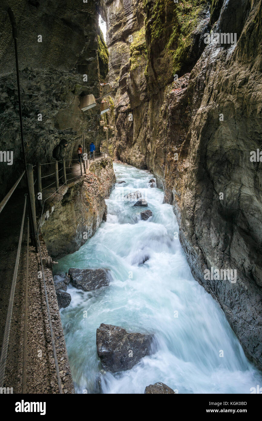 Gorge or ravine - deep valley with straight sides. Partnachklamm in Garmisch-Partenkirchen, Germany. Stock Photo