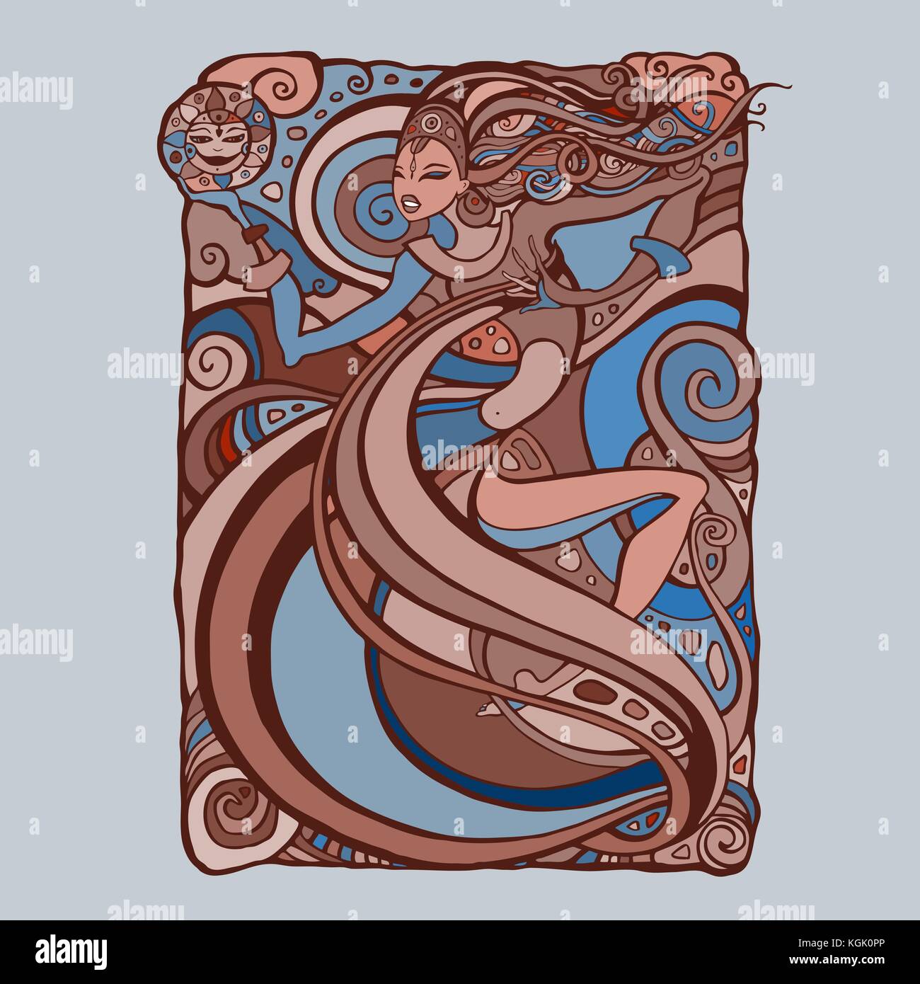 Tribal Woman. Beautiful shaman girl. Hand drawn Vector illustration ...