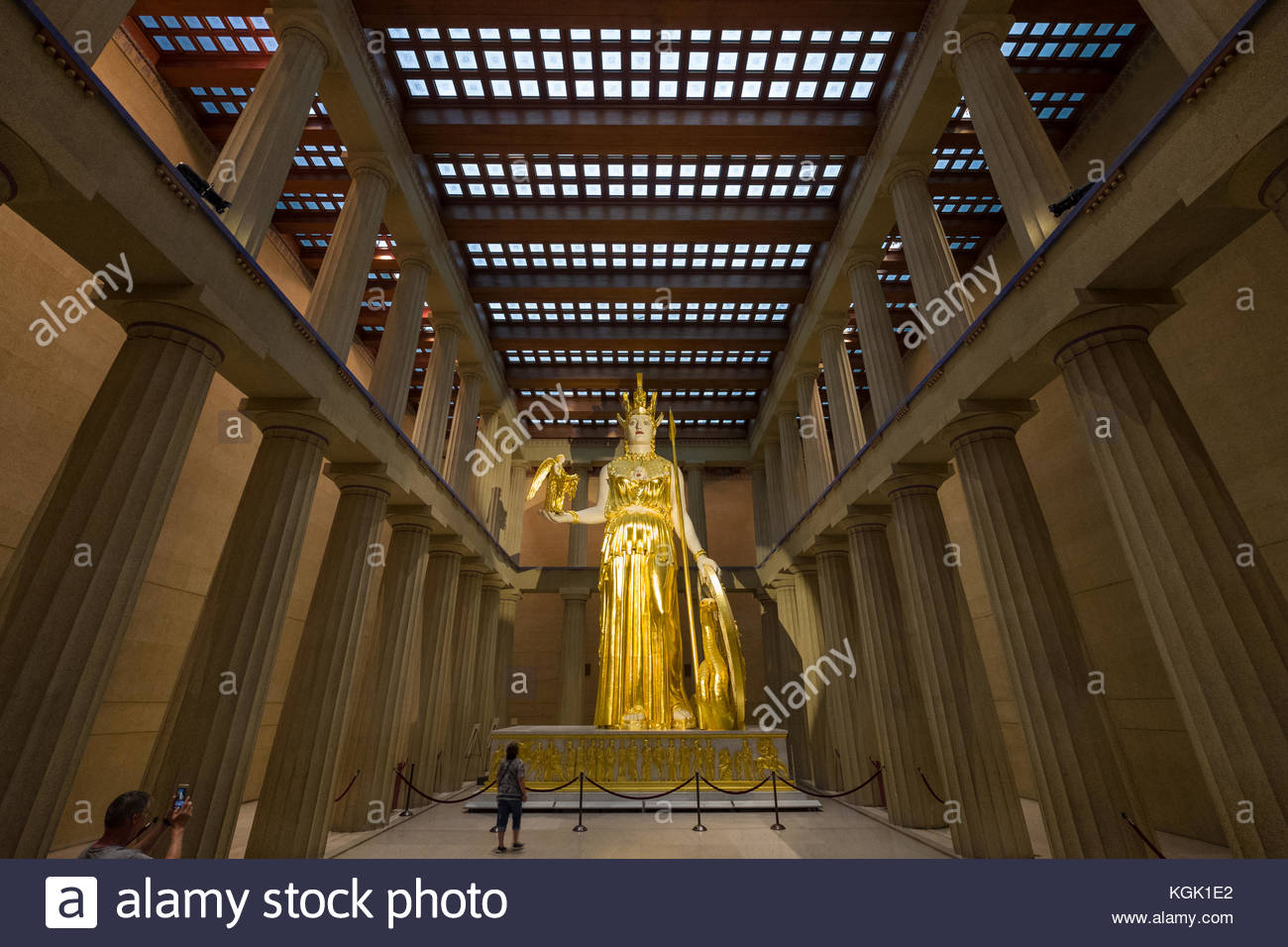 The 42 feet tall statue of Athena Parthenos holding a 6 foot statue