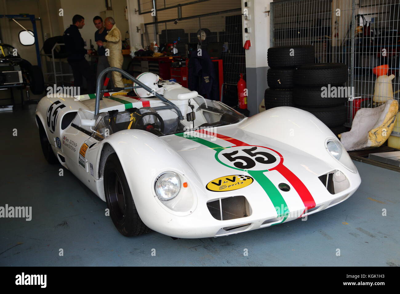 Classic Racing Cars competing over a weekend in Estoril, Portugal, in October 2017. An Elva Mk VIII in the paddock. Stock Photo