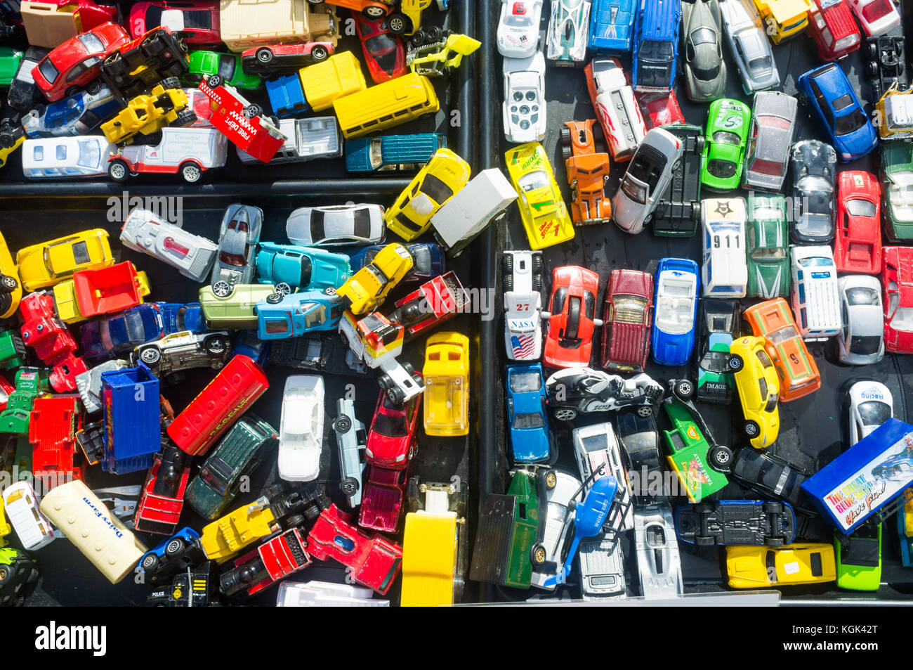 Toy cars on display for sale in an outdoor market, UK Stock Photo