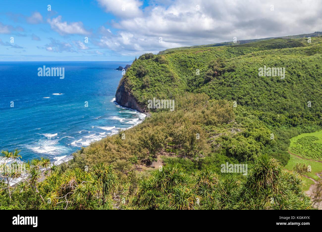 Sweeping view from trail into Pololu Valley on the Big Island of Hawaii Stock Photo