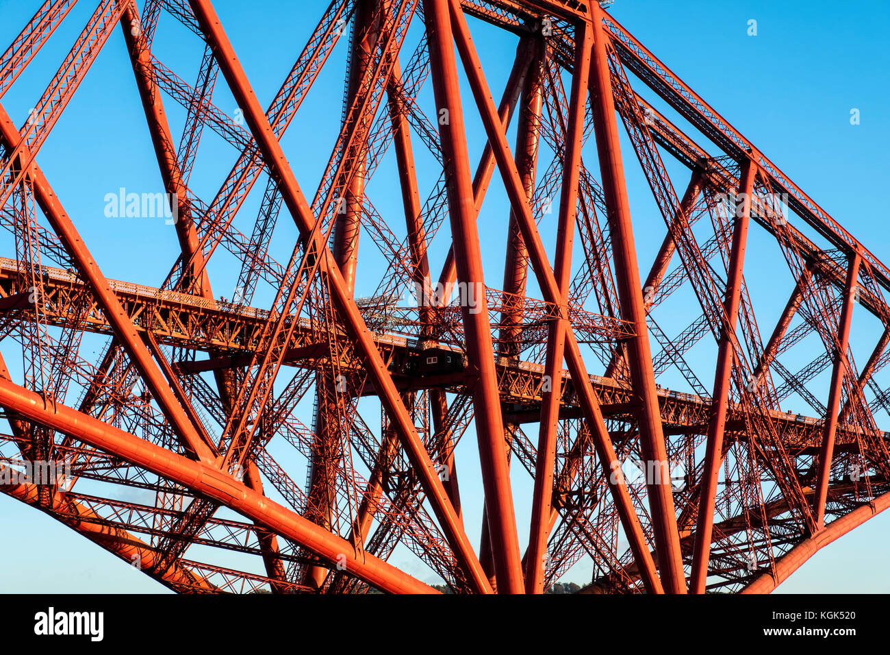 View of famous Forth Rail Bridge spanning the Firth of Forth between Fife and West Lothian in Scotland, United Kingdom. Stock Photo