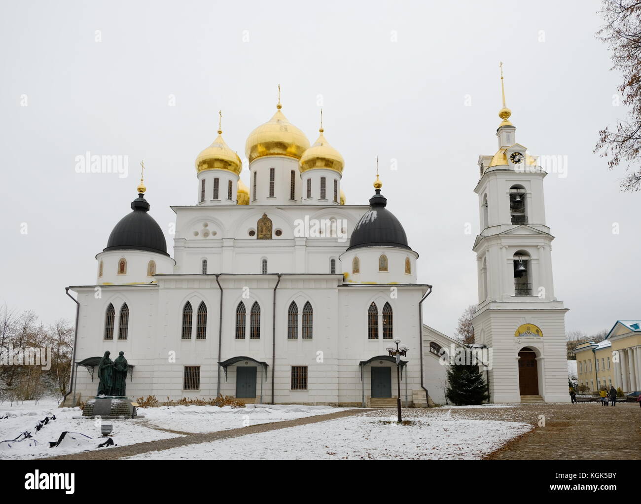 Winter view of Dormition Cathedral in Dmitrov Kremlin, Moscow Region, Russia Stock Photo