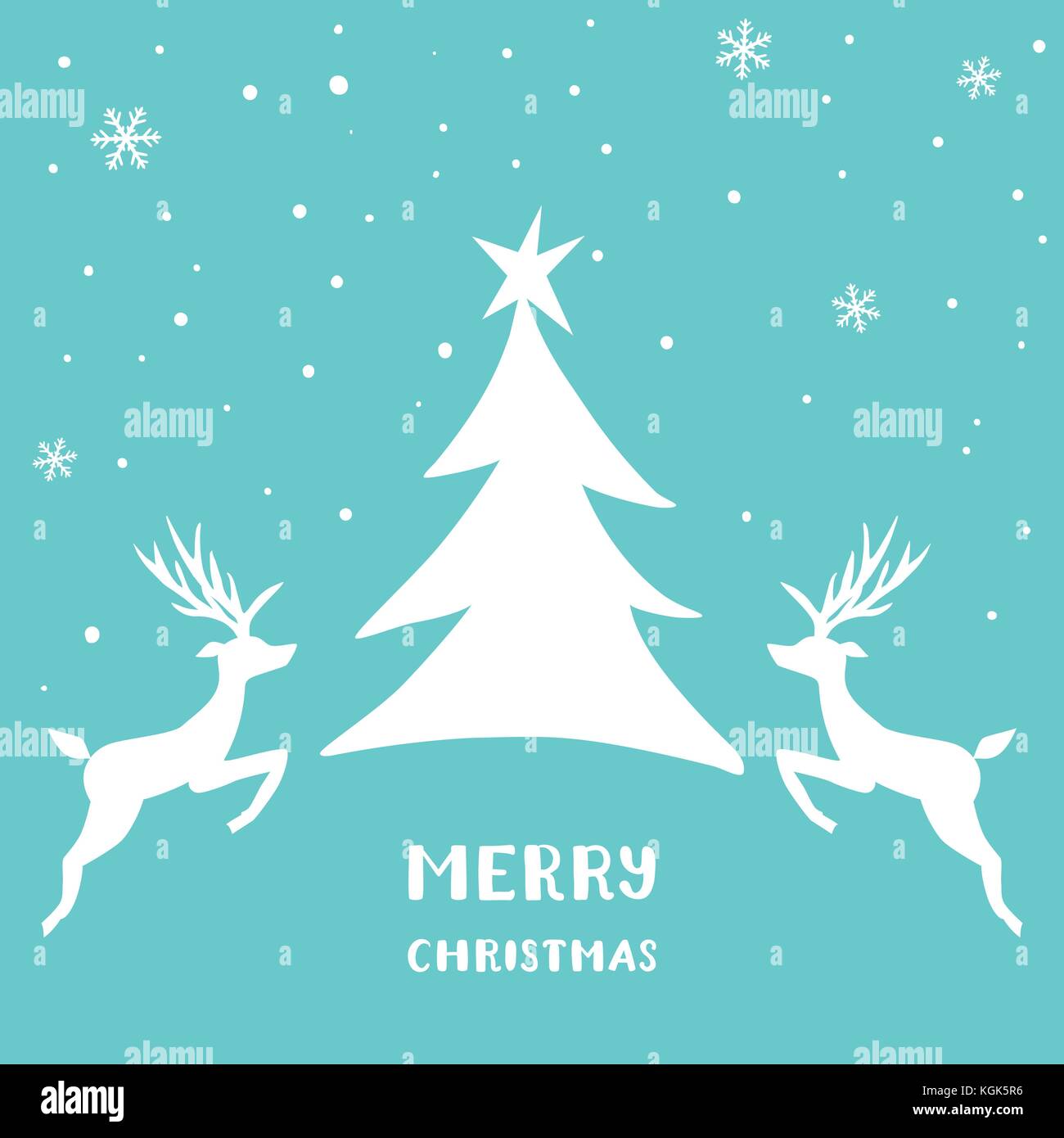 Christmas card with deers, snow and christmas tree Stock Vector Image ...