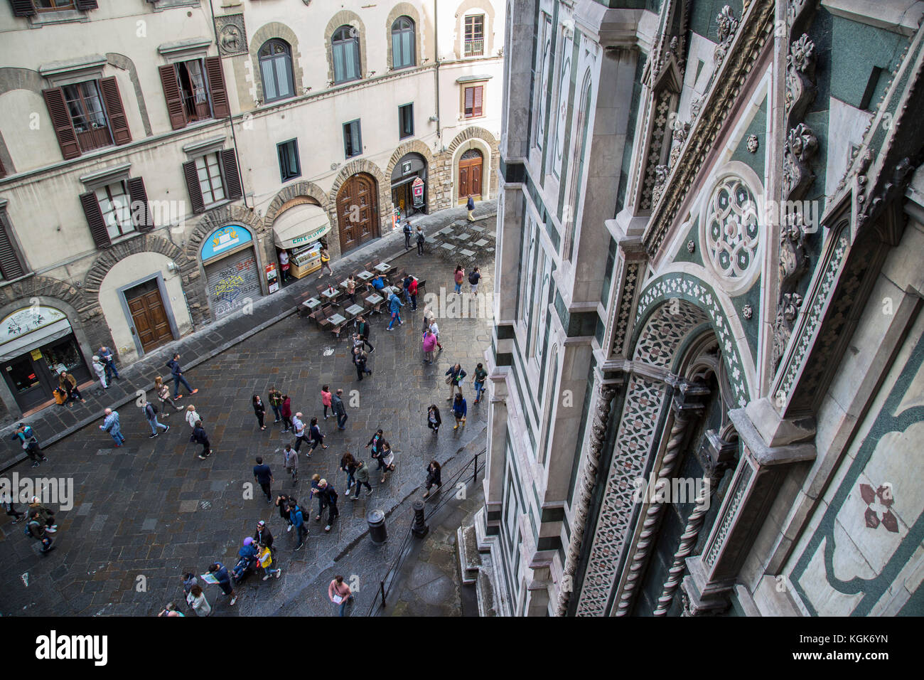 Florence street scene viewed from the elevated position on Duomo Stock Photo