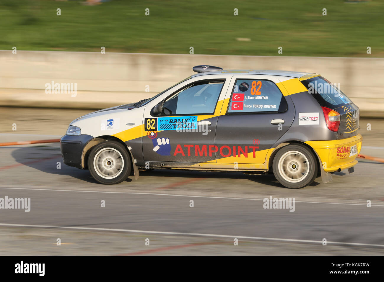 CANAKKALE, TURKEY - JULY 01, 2017: Tuna Muhtar drives Fiat Palio in ...