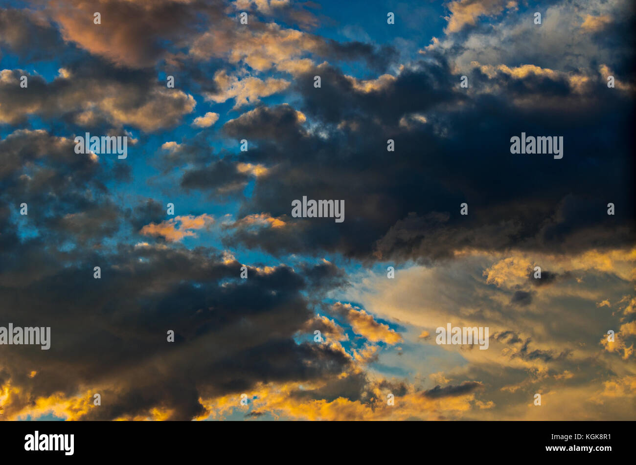 Dramatic sunset sky with colorful clouds after thunderstorm Stock Photo ...