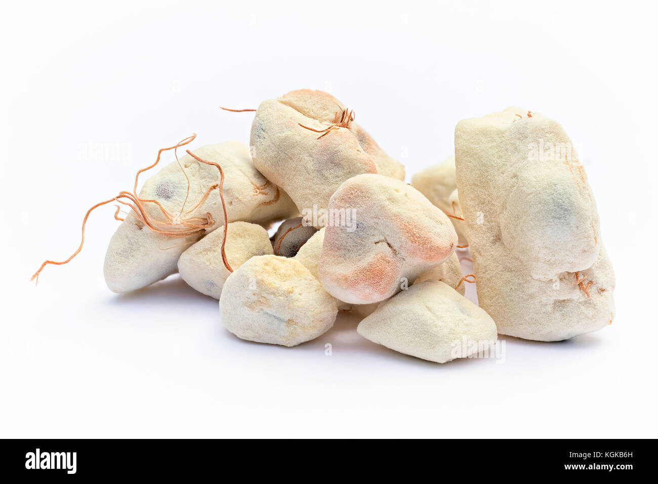 Baobab fruit (Adansonia digitata) on white background, pulp and powder, superfood Stock Photo