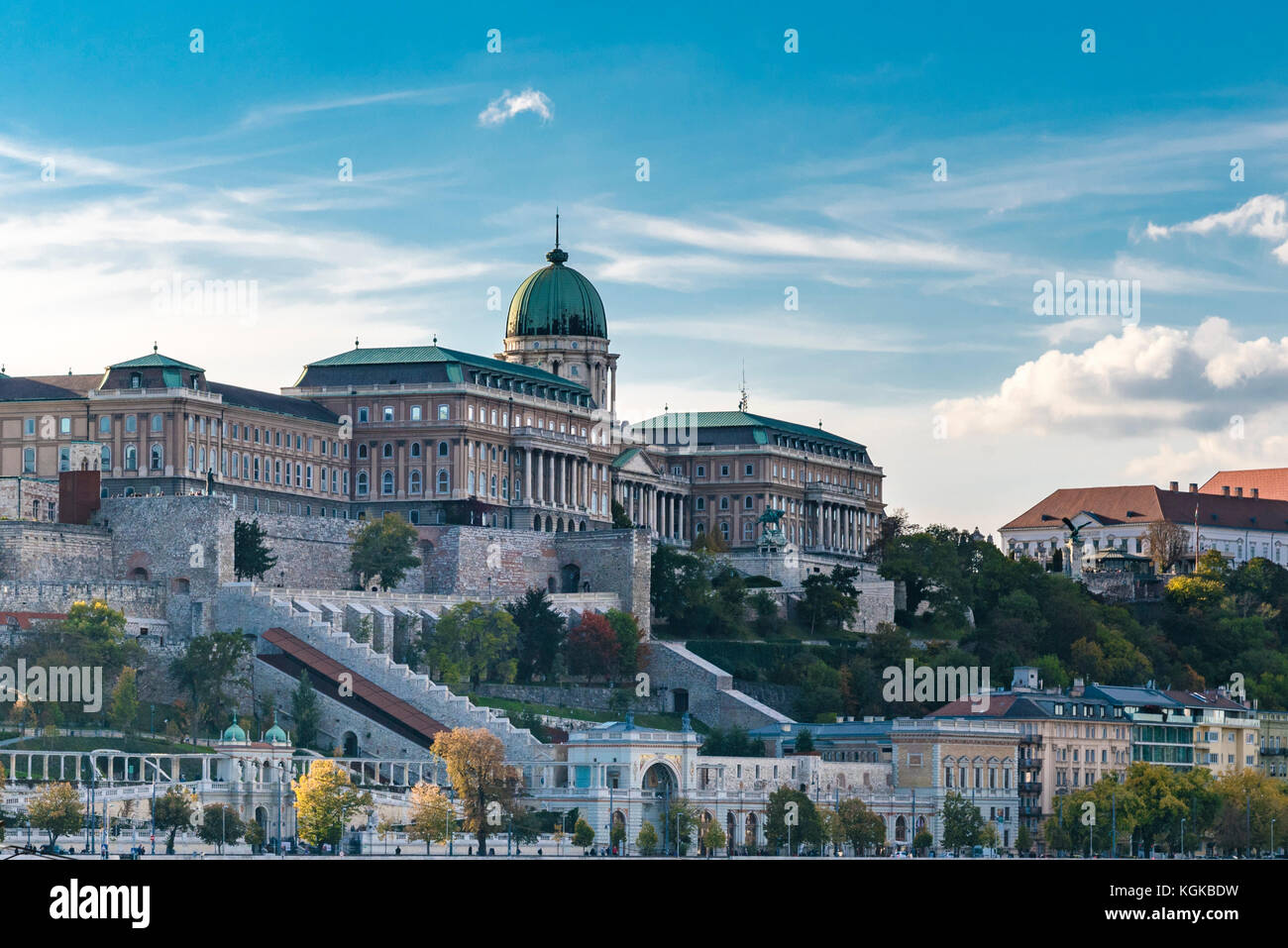 Panoramic city view of historic Royal Palace on the Buda Castle Hill. Scenic cityscape of historic district of Buda, in Budapest, Hungary. Stock Photo
