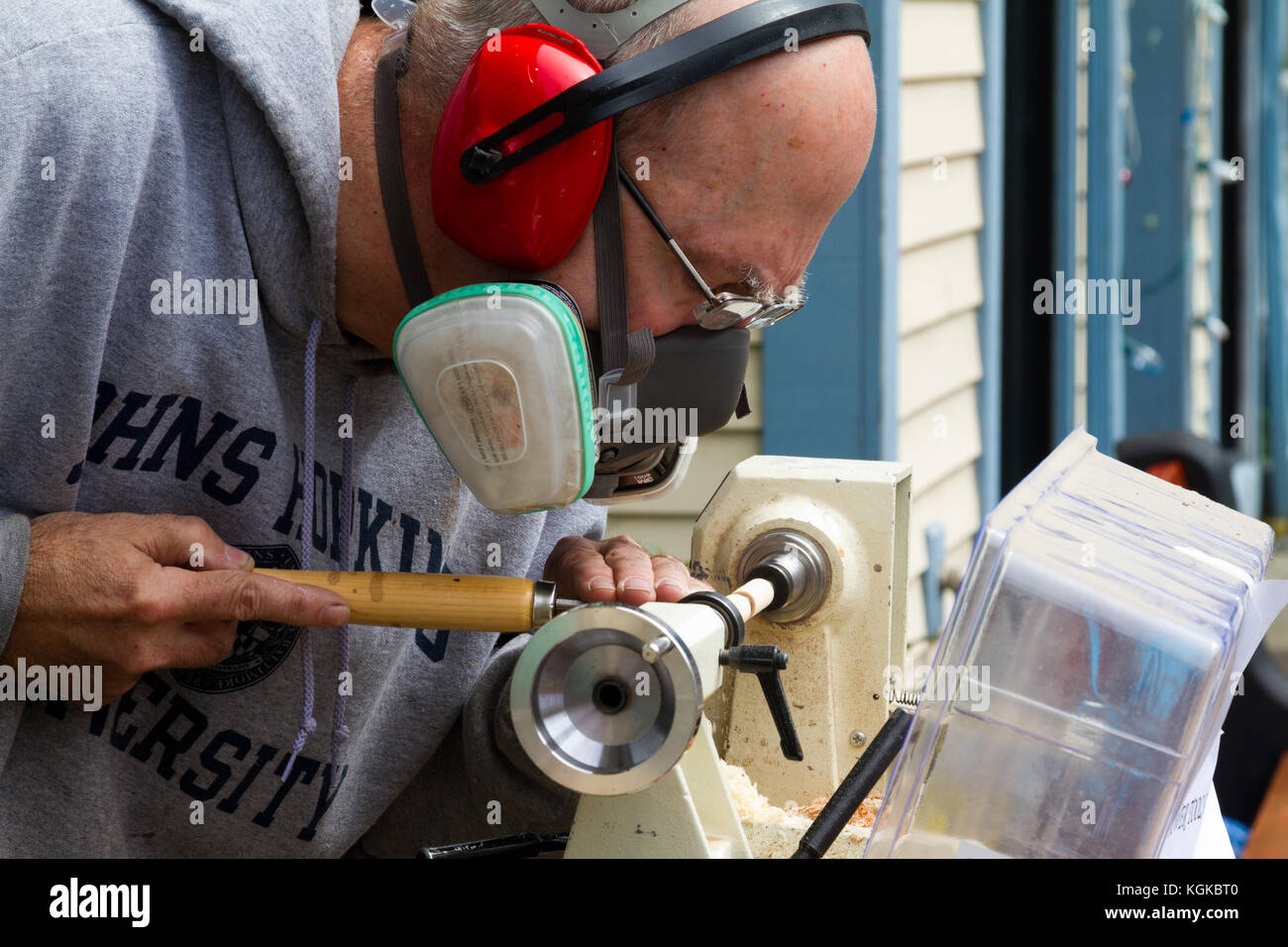 Man working on a wood lathe Stock Photo Alamy