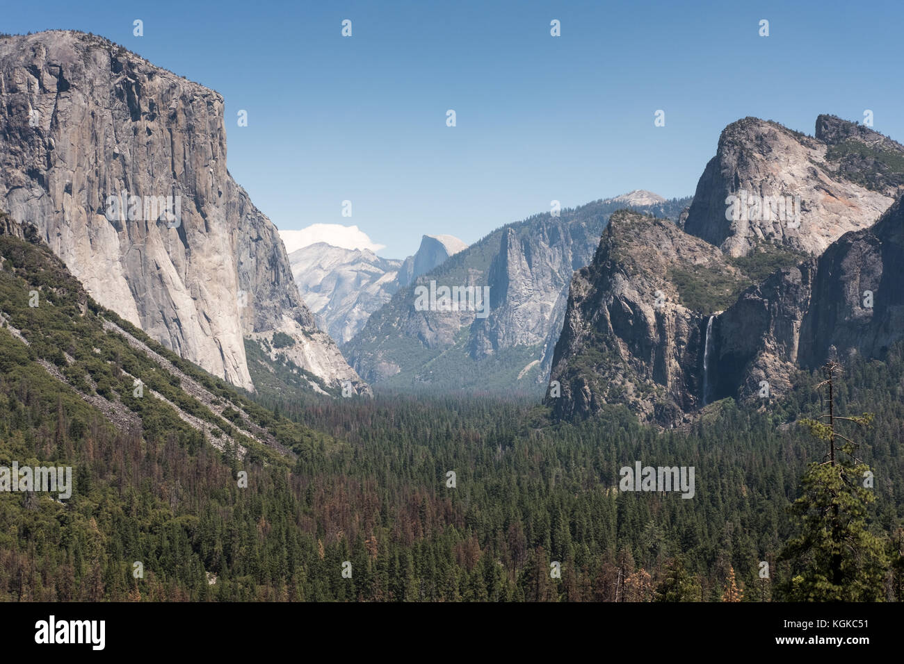 A view of Bridal Veil Falls and Yosemite National Park from Tunnel View