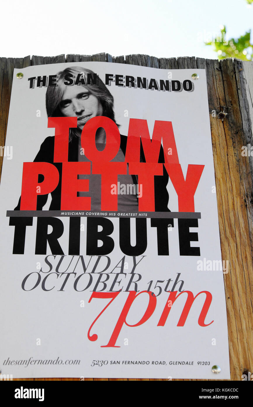 Rock musician Tom Petty memorial tribute notice for event on October 15th 2017 poster on Sunset Boulevard in Los Angeles, California USA  KATHY Stock Photo