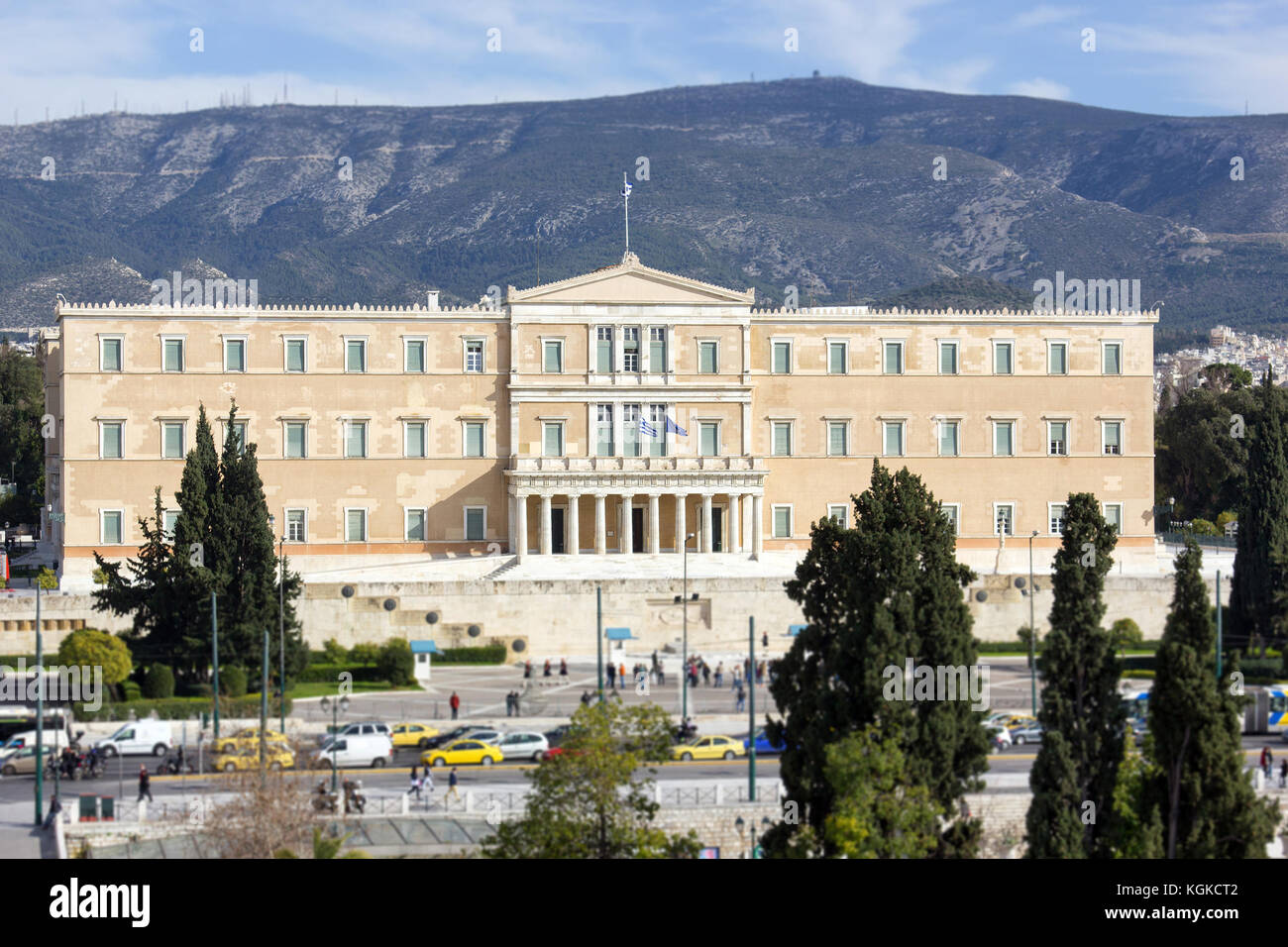 Athens Greece 13/2/2014.aerial view of the greek parliament in Athens Stock Photo
