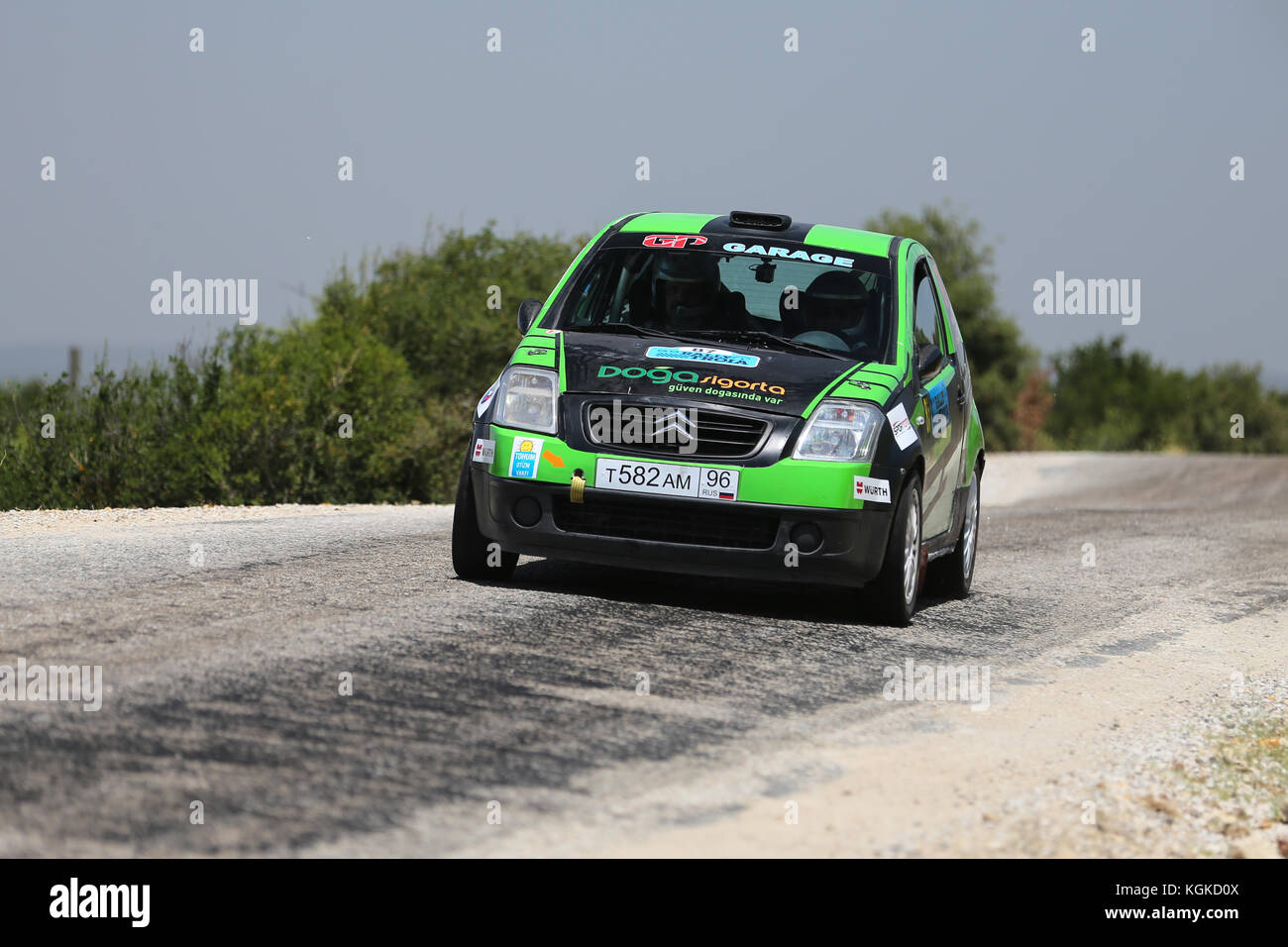 CANAKKALE, TURKEY - JULY 02, 2017: Ahmet Kaya drives Citroen C2 R2 in Rally Troia Stock Photo