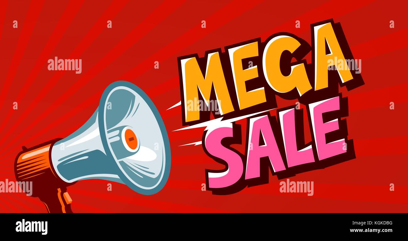 Mega sale, closeout, promo, discounts banner. Shopping concept. Vector