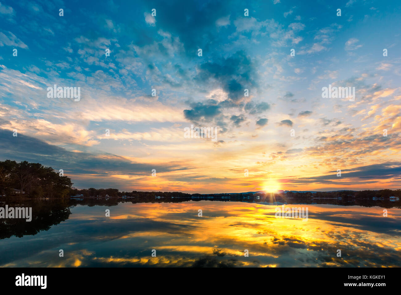 Dramatic sunset over Parsippany Lake in New Jersey Stock Photo