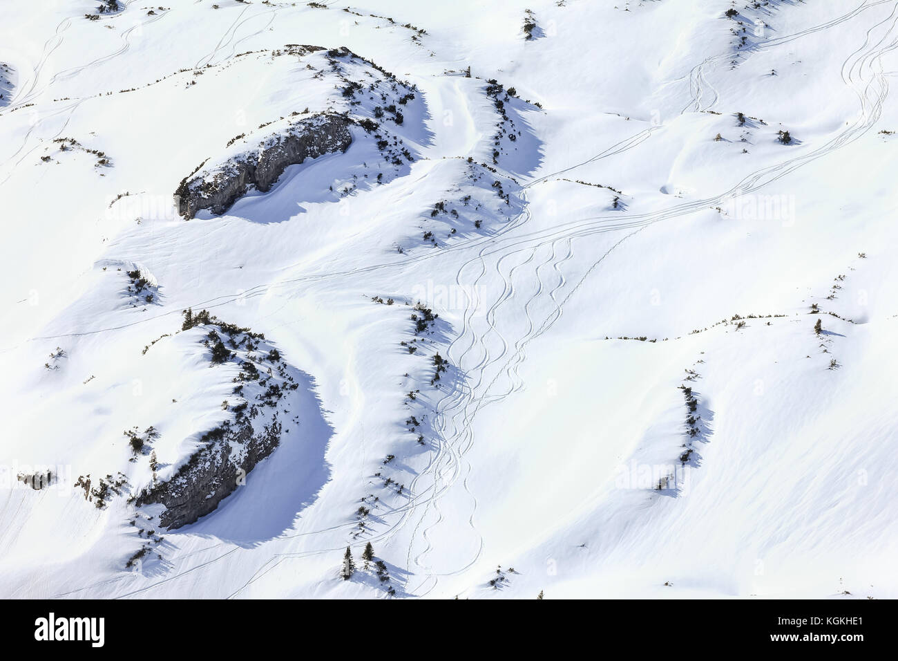 Snow mountains winter landscape at Ifen ski resort. Bavaria, Germany. Stock Photo