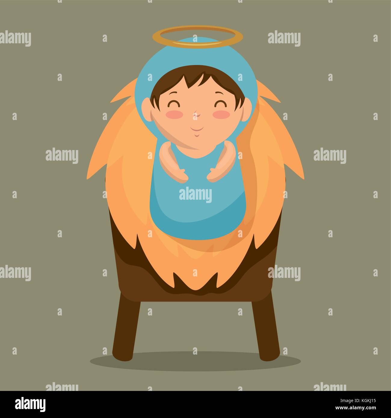 merry christmas baby jesus lying in a manger vector illustration