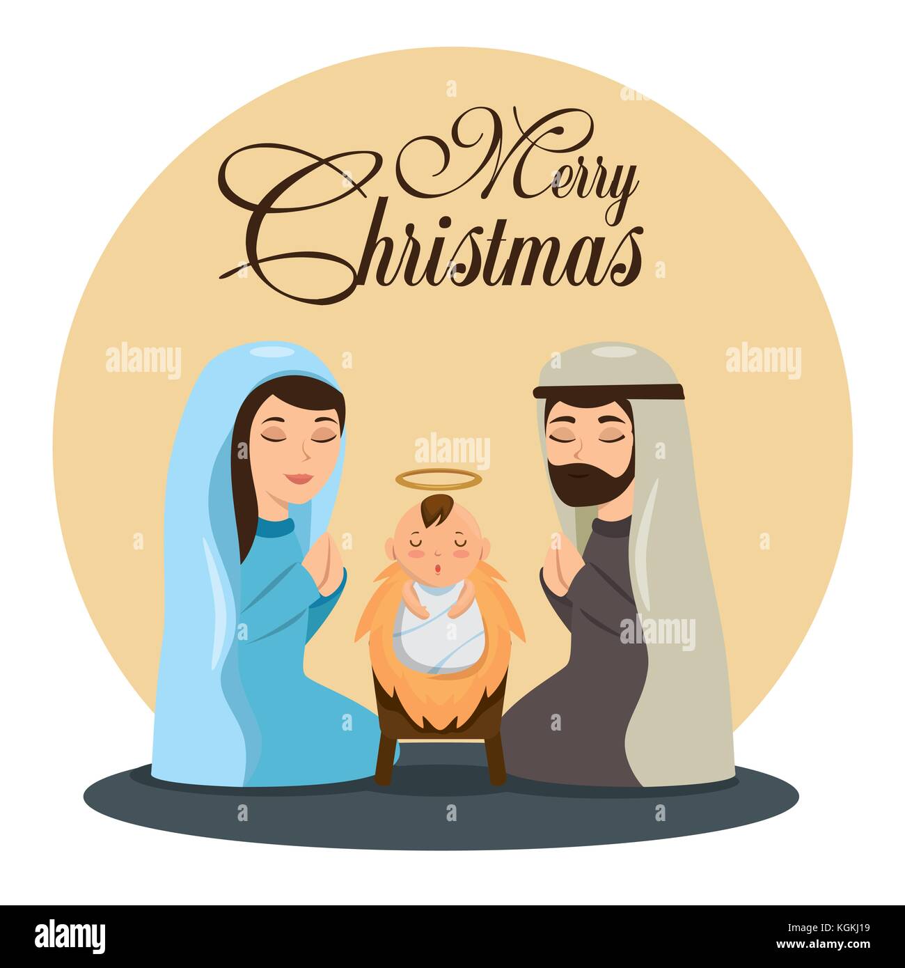 merry christmas nativity scene with holy family vector illustration ...