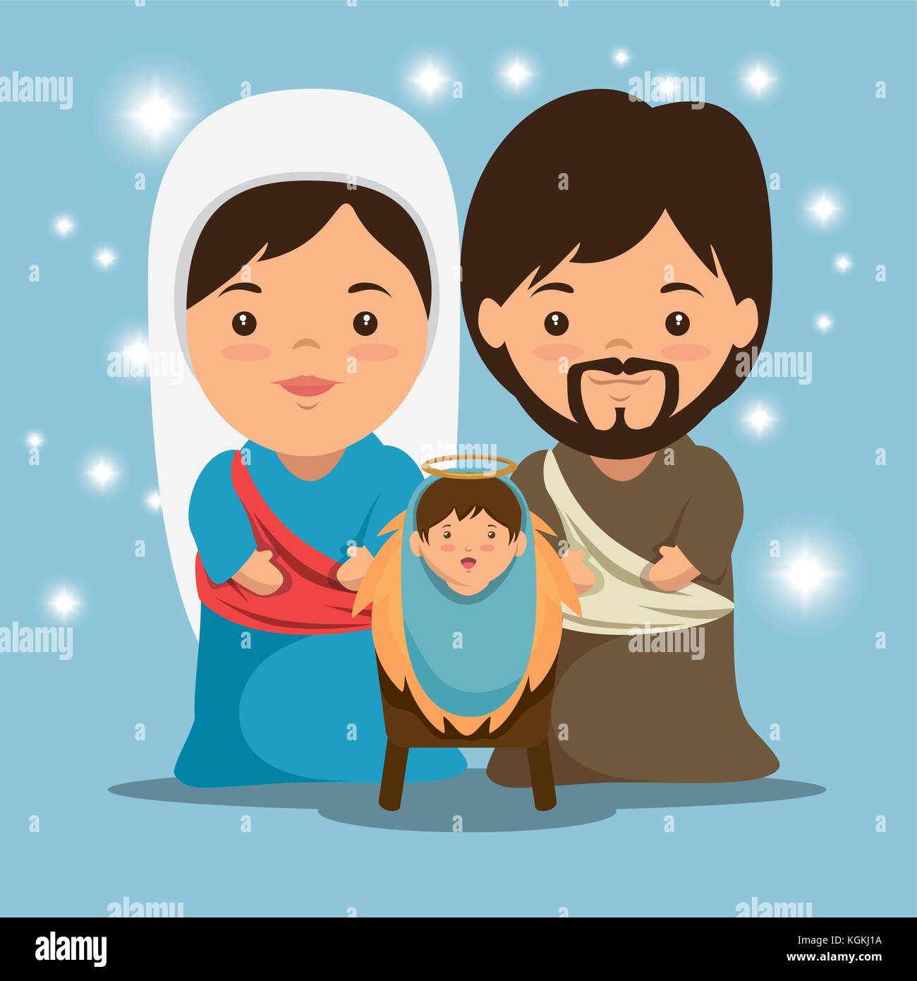 merry christmas nativity scene with holy family vector illustration ...