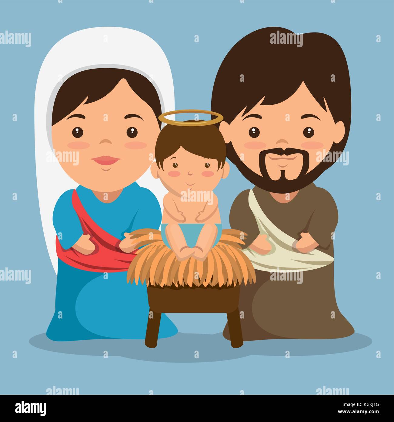 merry christmas nativity scene with holy family vector illustration ...