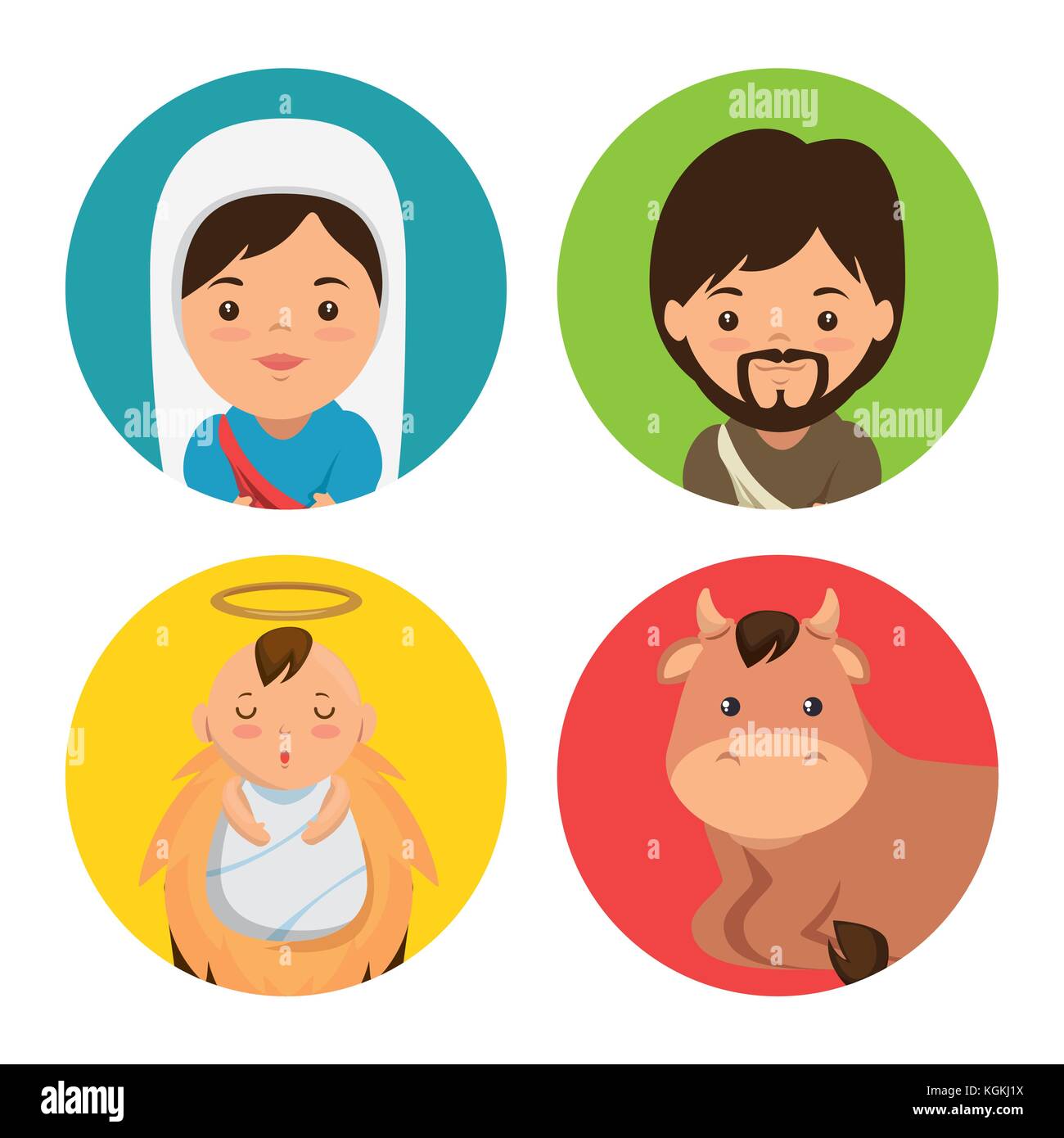 merry christmas nativity scene with holy family vector illustration ...