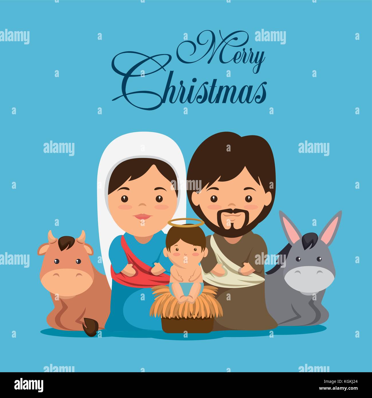 merry christmas nativity scene with holy family vector illustration ...