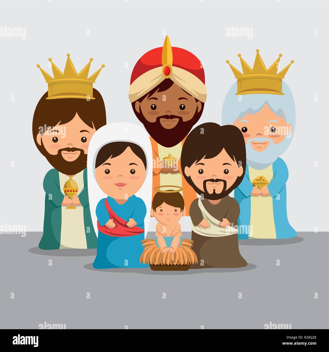 merry christmas nativity scene with holy family vector illustration ...