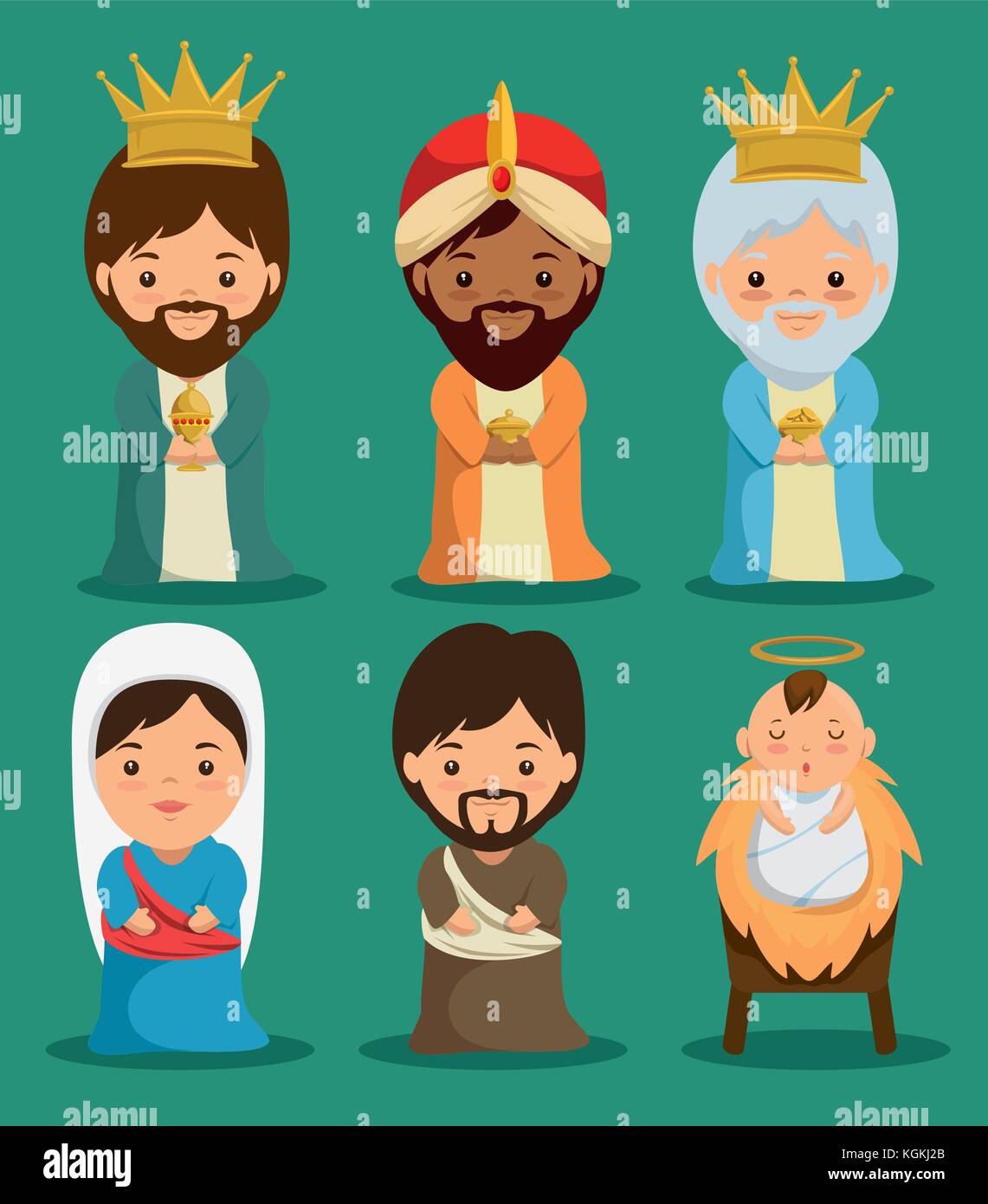 merry christmas nativity scene with holy family vector illustration ...